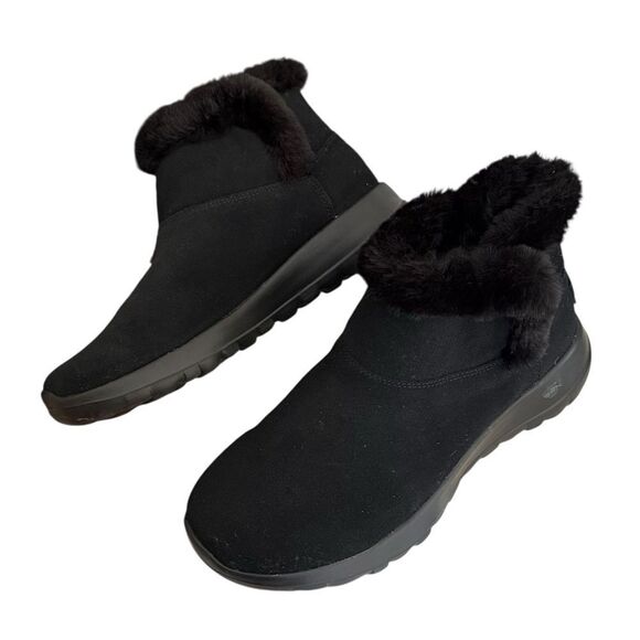 Skechers Womens On The Go Black Suede Pull On Winter Ankle Boots Faux Fur Size 7 - Picture 6 of 12